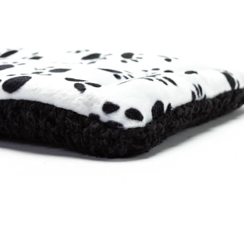 Premium Flat Bed - White & Black Paw Print Velboa