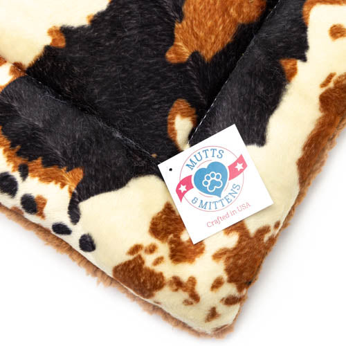 Premium Flat Bed - Tan Cow Print Velboa