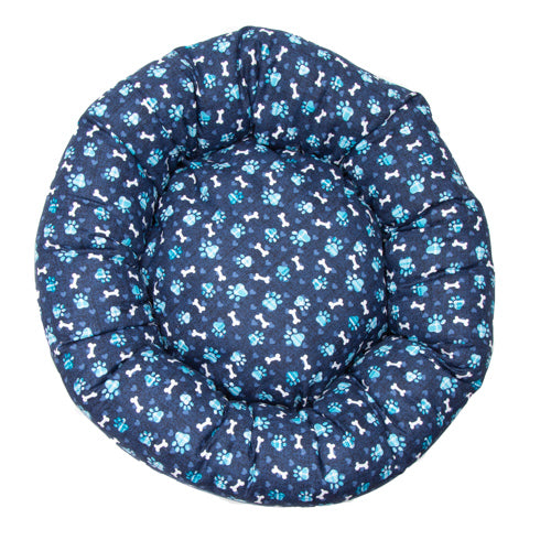 Round Bed - Blue Paws Cotton