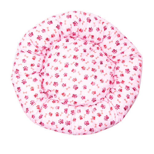 Round Bed - Pink Paws Cotton